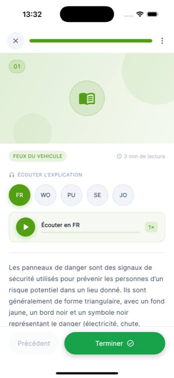 Écran d'une leçon dans Explicode